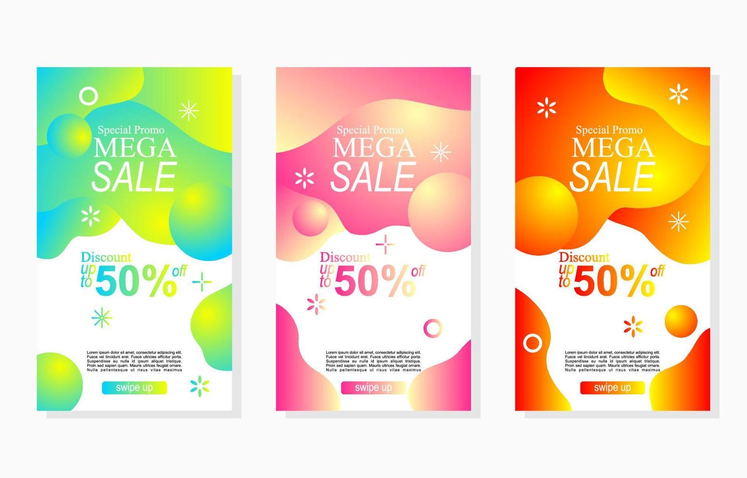 set of colorful sale labels with abstract gradient liquid frame for social media advertisement and promotion vector