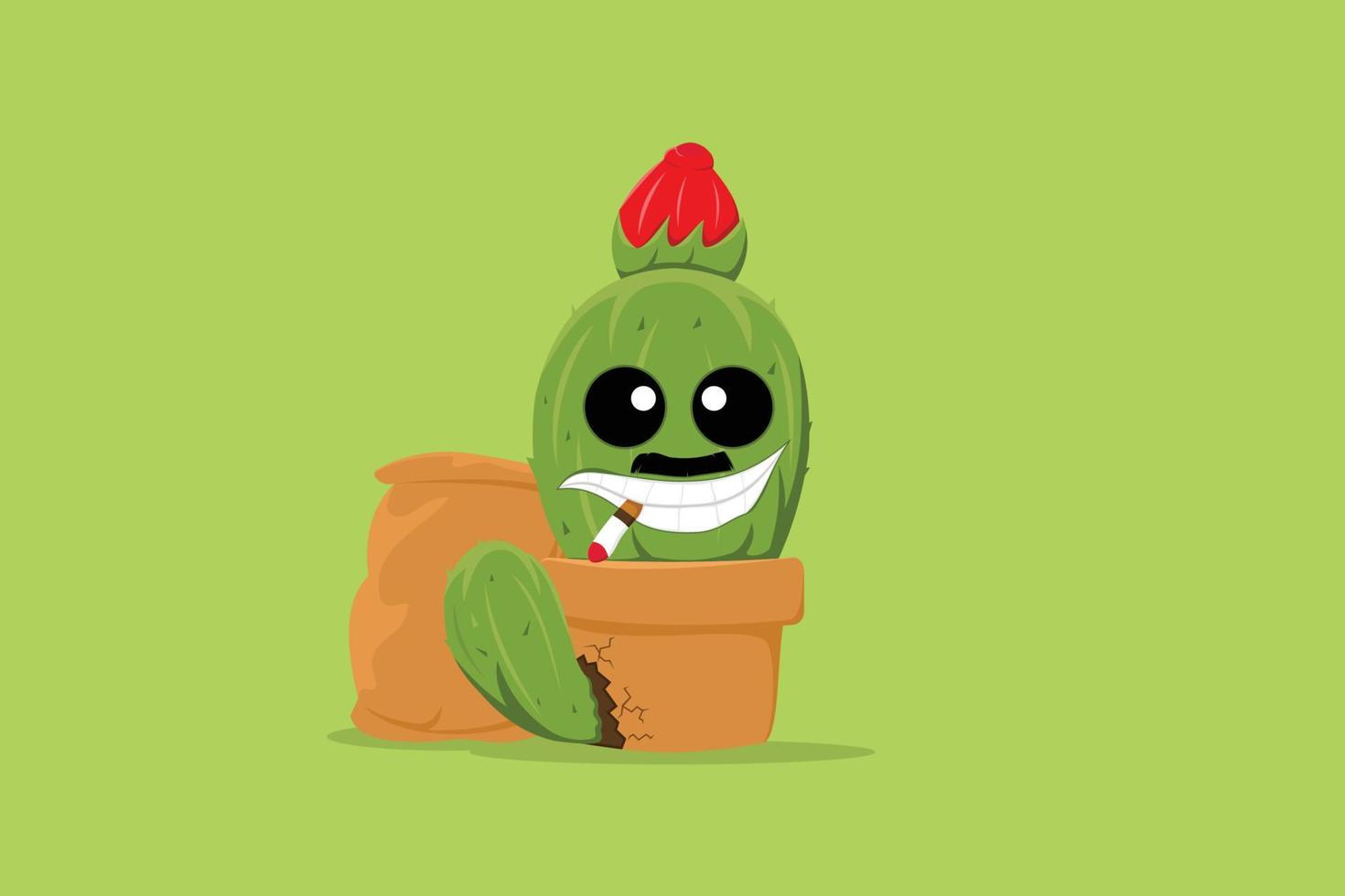 monster cute cactus with cigarette fort sticker and mascot vector