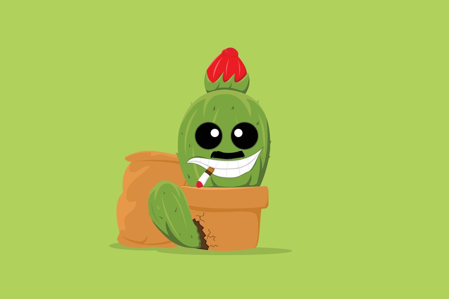 monstruo lindo cactus con fuerte de cigarrillos pegatina y mascota vector