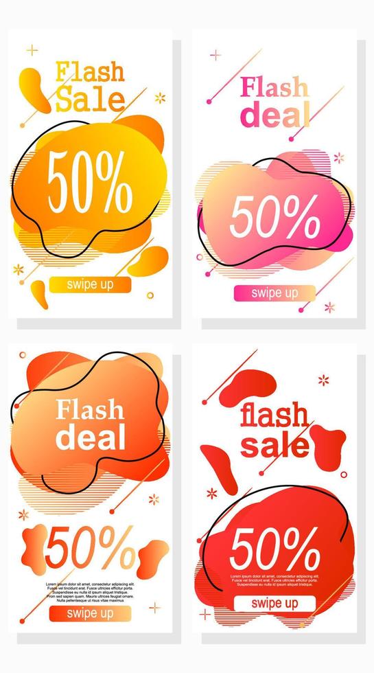 modern set of sale labels with abstract gradient liquid shape for social media advertisement stories vector