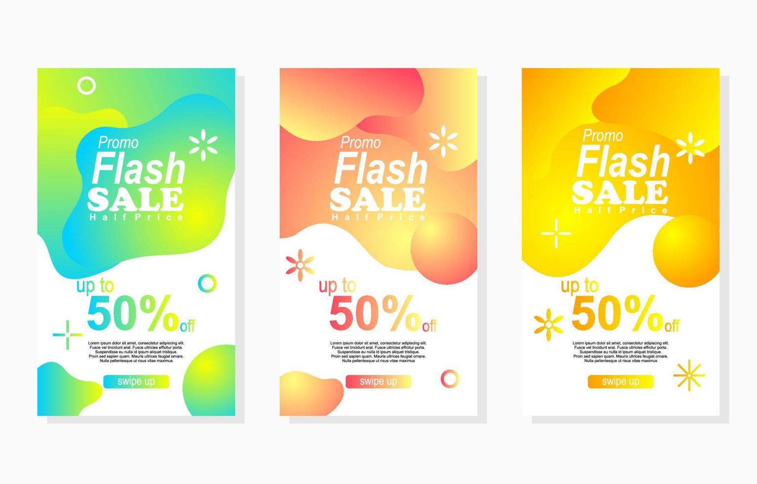 set of colorful discount labels with liquid gradient for social media stories promotion and advertisement vector