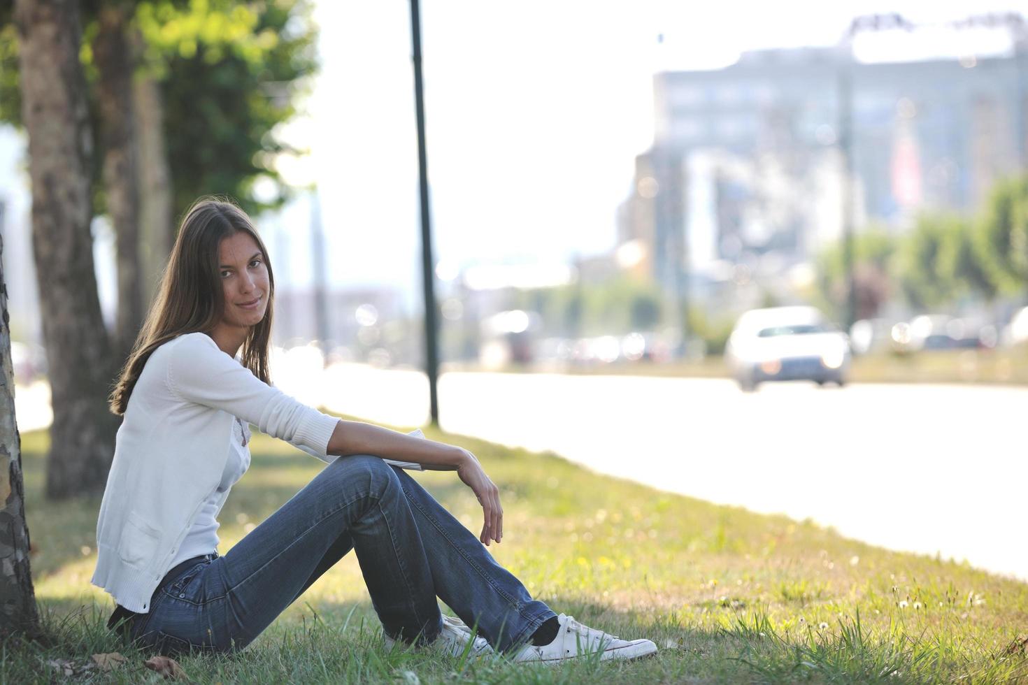 young woman havefun at street photo