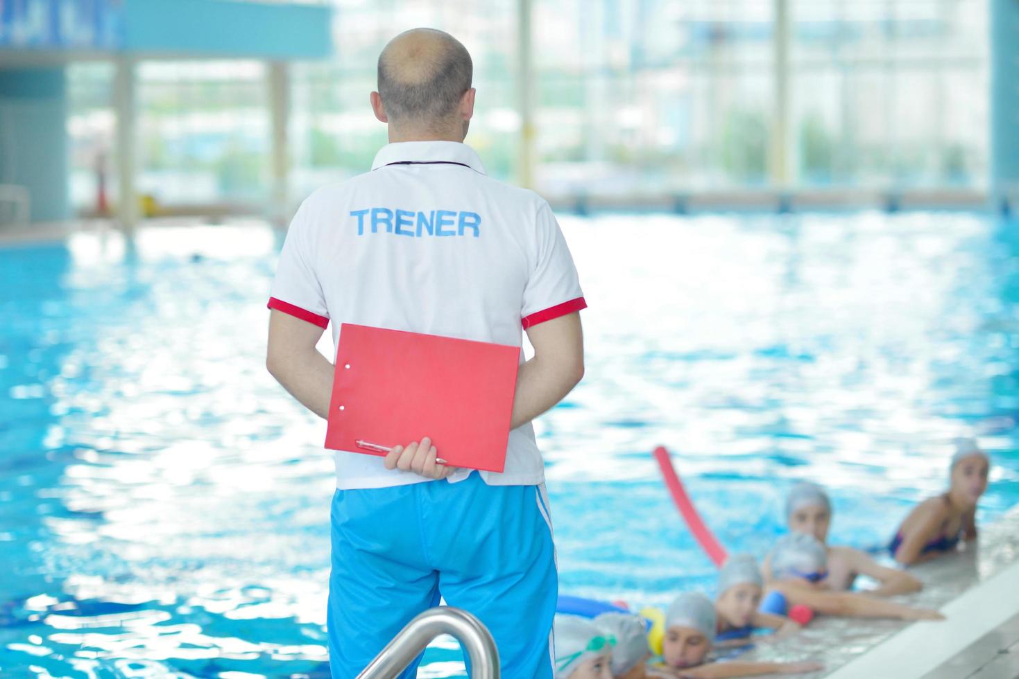 children group  at swimming pool photo
