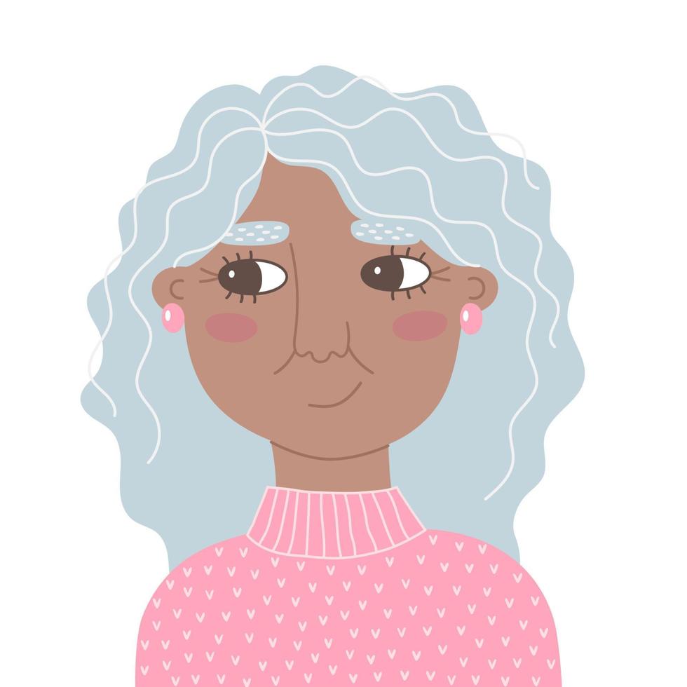 retrato de una anciana casual sonriente. hermosa anciana demuestra emociones positivas aisladas sobre fondo blanco. mujer alegre en estilo de dibujos animados. avatar plano vectorial para redes sociales. vector