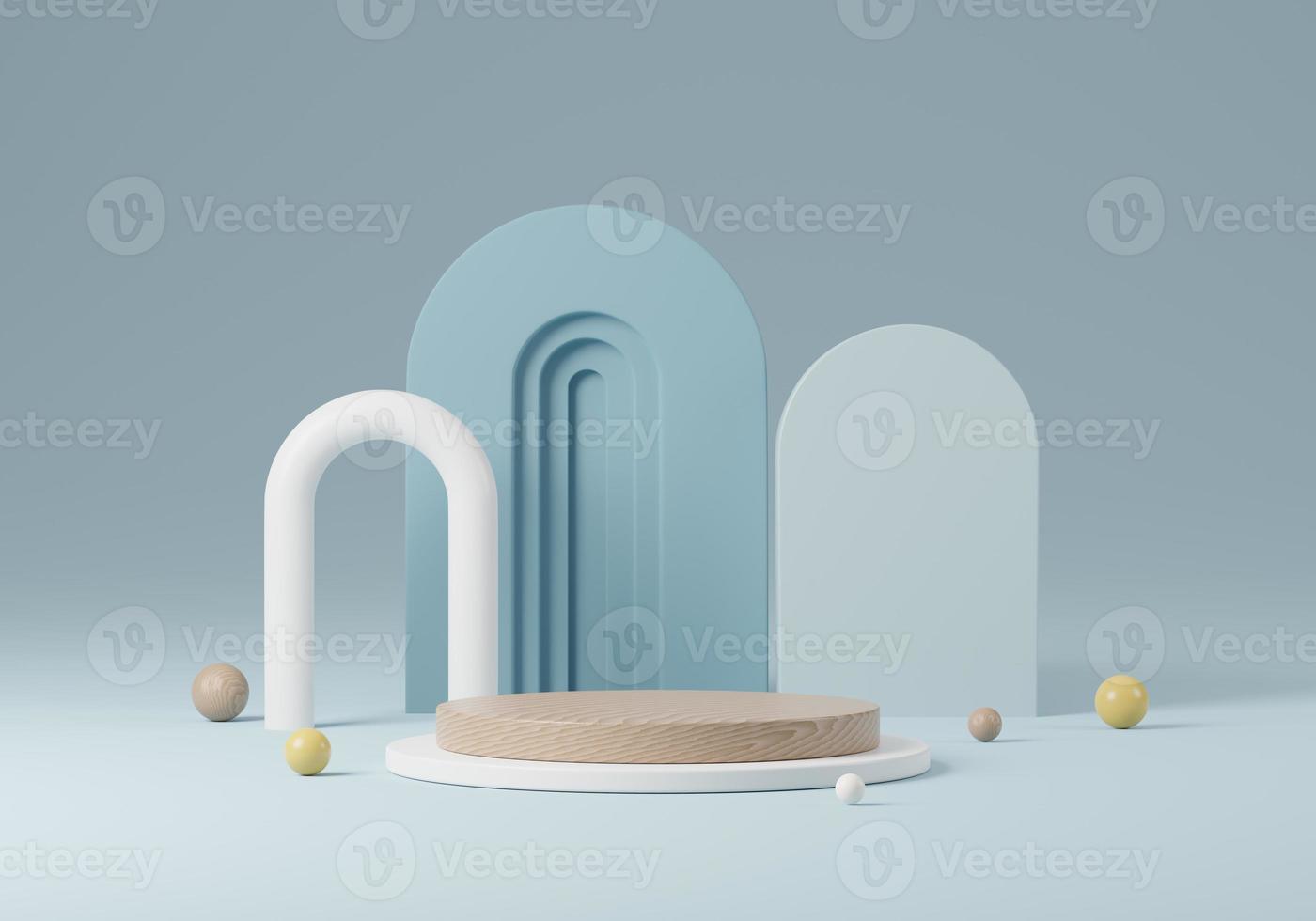 Cosmetic round podium or pedestal on blue background, Abstract product display podium, 3d rendering studio with geometric shapes, Stand to show products background photo