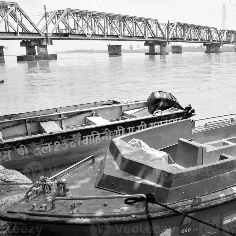 Ganga as seen in Garh Mukteshwar, Uttar Pradesh, India, Ganga is believed to be the holiest river for Hindu, View of Garh Ganga Brij ghat which is famous religious place for Hindu - Black and White photo