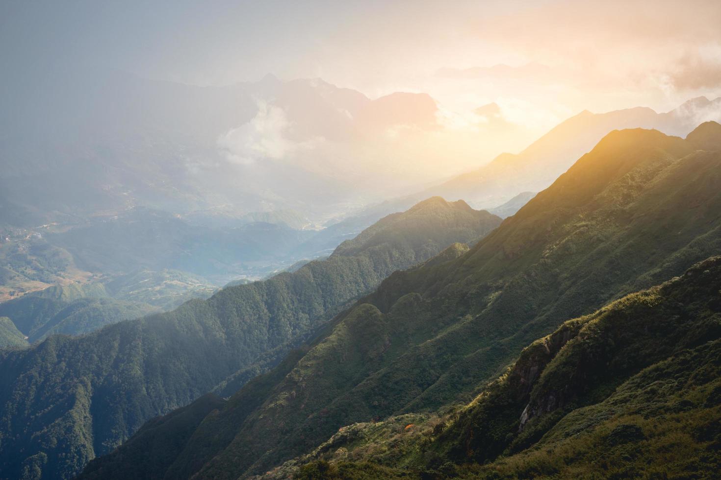 Beautiful view  sapa valley  Vietnam Panorama in morning sunrise with beauty cloud photo