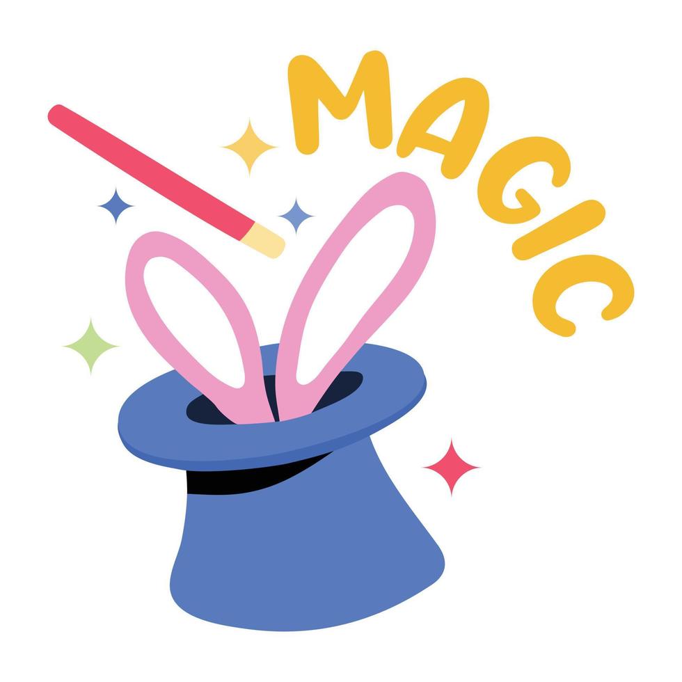 The latest flat sticker of rabbit magic vector