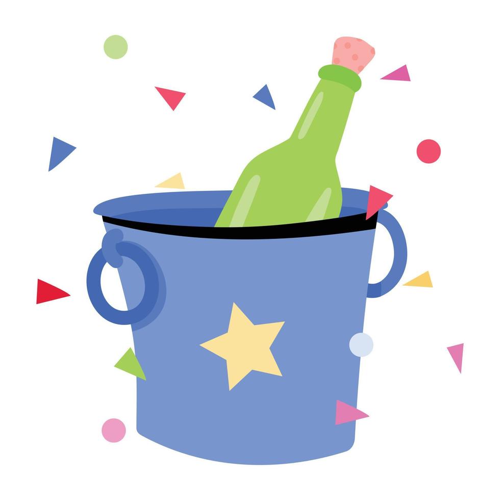 Check this flat sticker of champagne bucket vector
