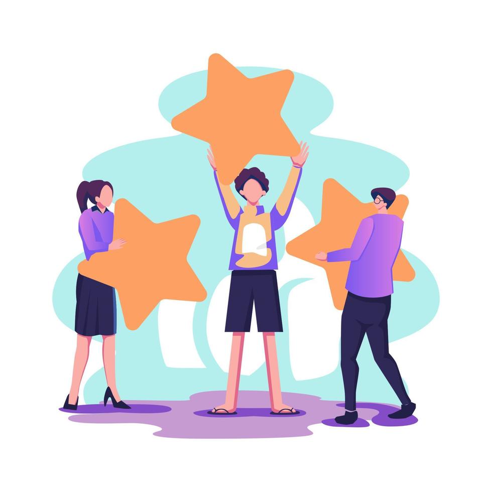 Vote measurement of customer satisfaction and star rating satisfactory rating flat vector