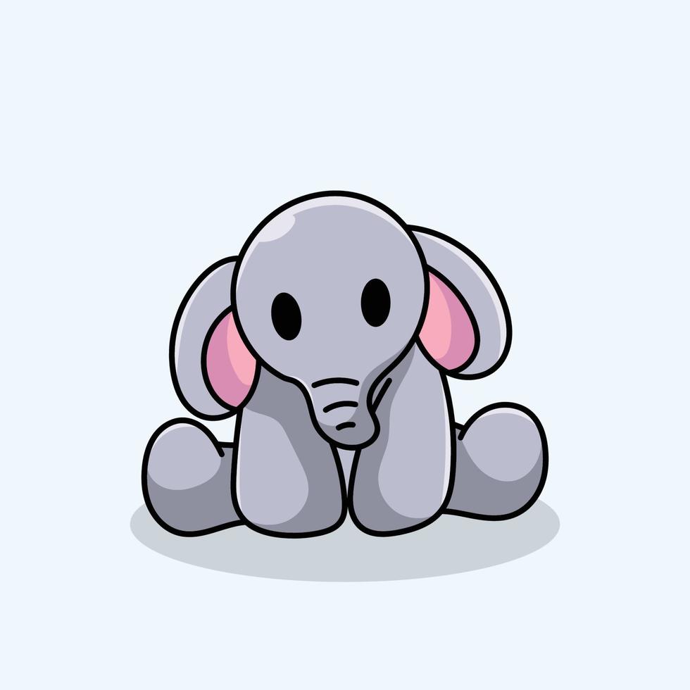 Elephant Cartoon Mascot Funny Vector Smile Happiness Fun Cute Sit Grey Cool