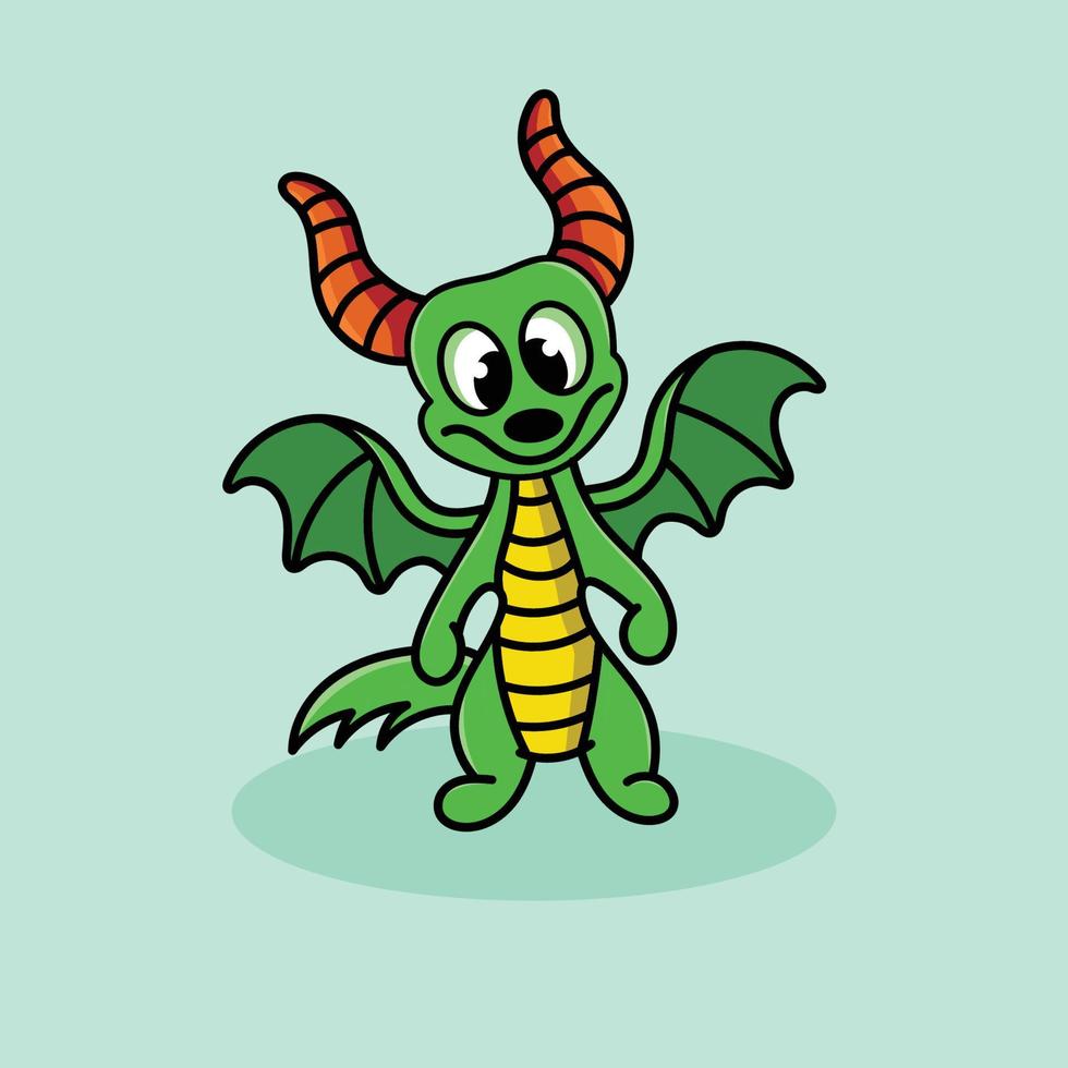 Dragon Cartoon Mascot Funny Vector Smile Happiness Fun Cute Fire Green mythology Cool