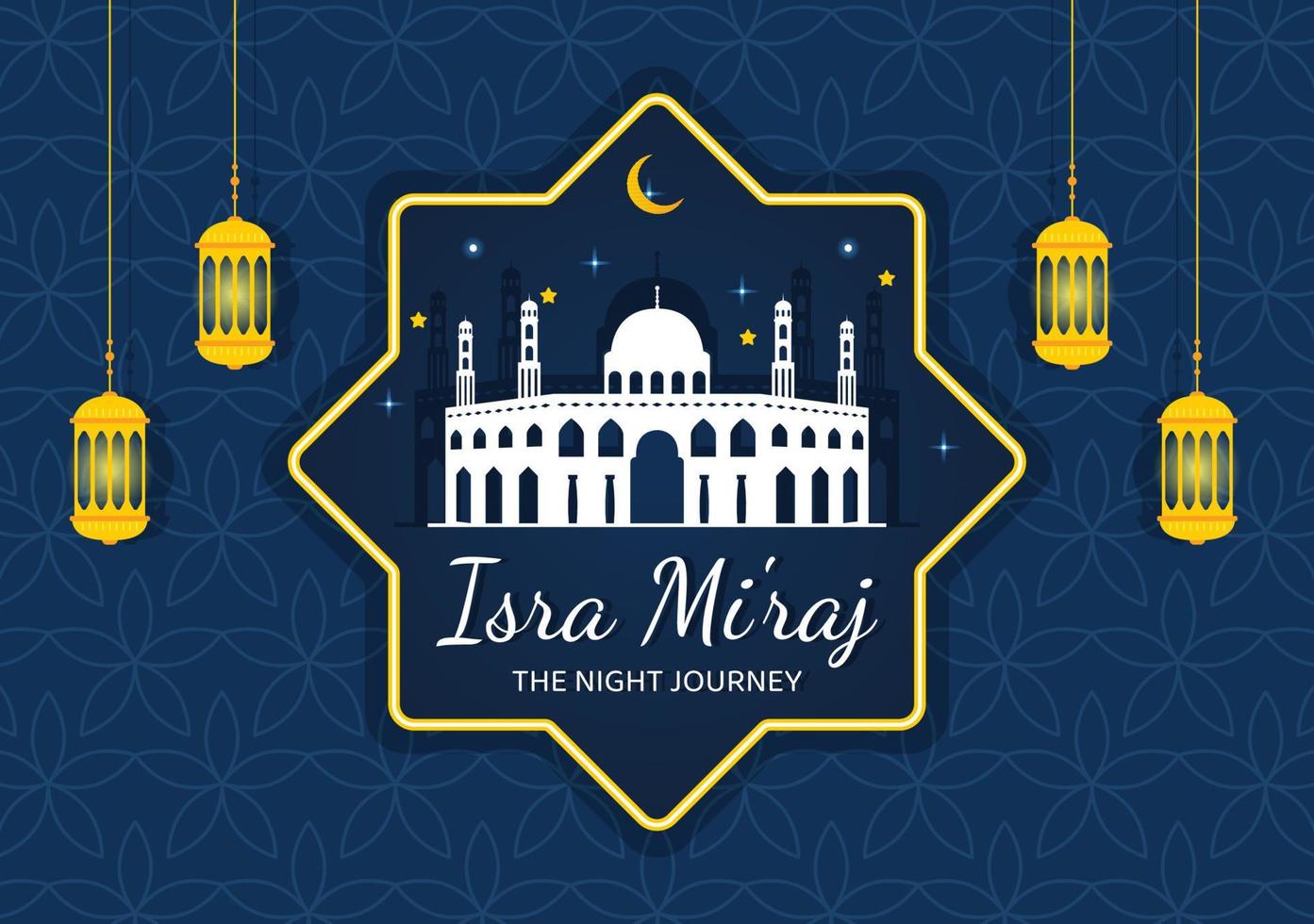 Happy Isra Miraj Nabi Muhammad SAW Template Hand Drawn Cartoon Flat Illustration Suitable for Greeting Card, Poster and Banner vector