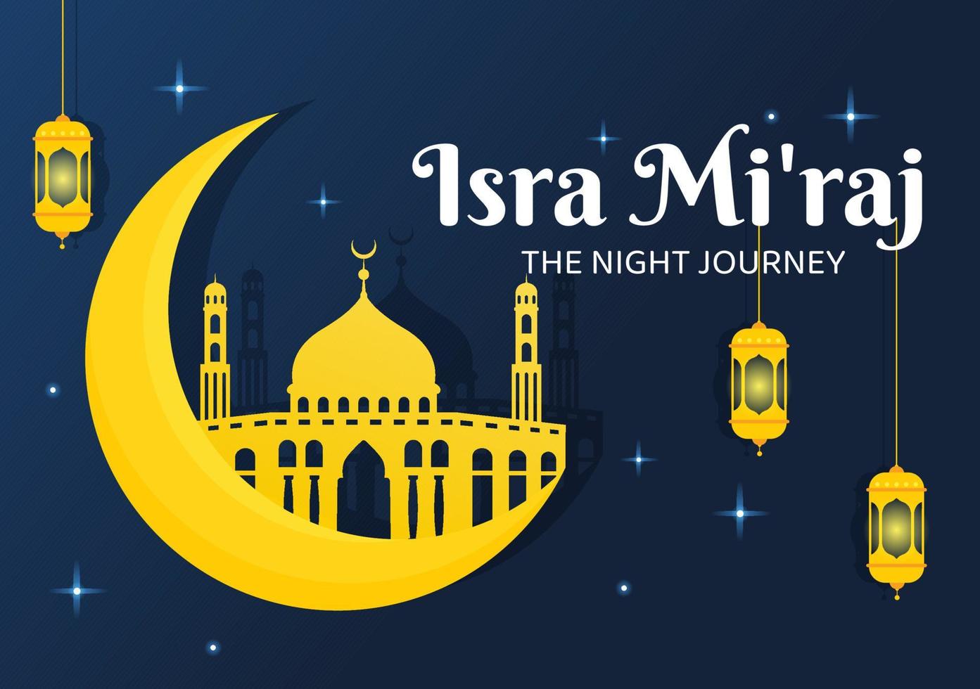 Happy Isra Miraj Nabi Muhammad SAW Template Hand Drawn Cartoon Flat Illustration Suitable for Greeting Card, Poster and Banner vector