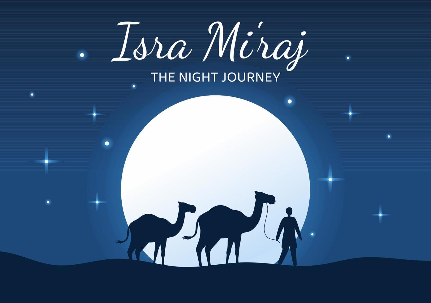 Happy Isra Miraj Nabi Muhammad SAW Template Hand Drawn Cartoon Flat Illustration Suitable for Greeting Card, Poster and Banner vector