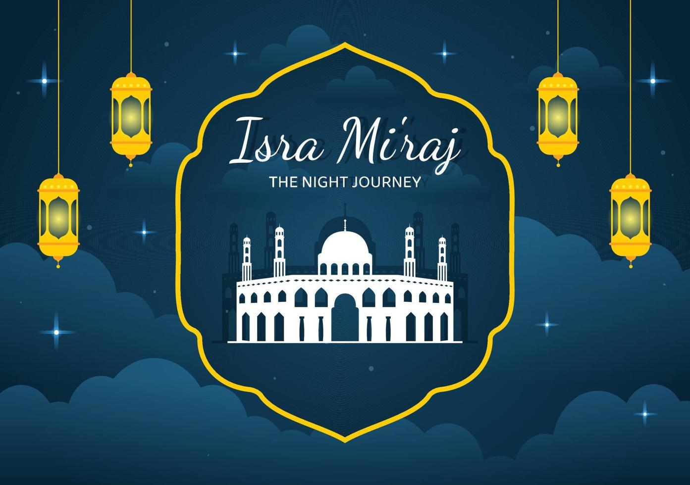 Happy Isra Miraj Nabi Muhammad SAW Template Hand Drawn Cartoon Flat Illustration Suitable for Greeting Card, Poster and Banner vector