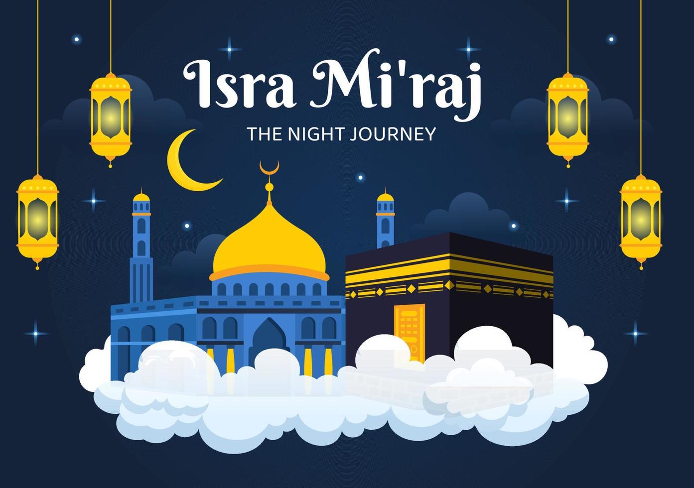 Happy Isra Miraj Nabi Muhammad SAW Template Hand Drawn Cartoon Flat Illustration Suitable for Greeting Card, Poster and Banner vector