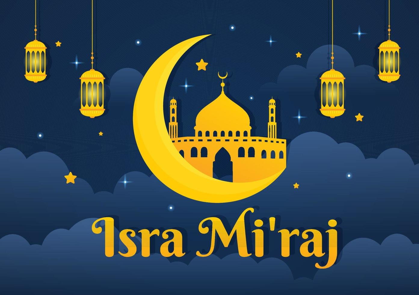 Happy Isra Miraj Nabi Muhammad SAW Template Hand Drawn Cartoon Flat Illustration Suitable for Greeting Card, Poster and Banner vector