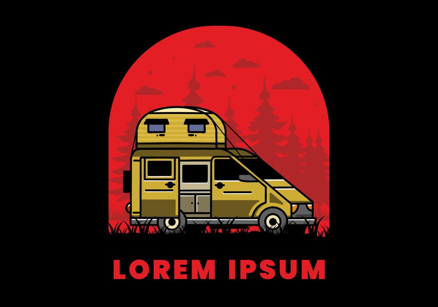 Big van with roof box tent illustration badge vector