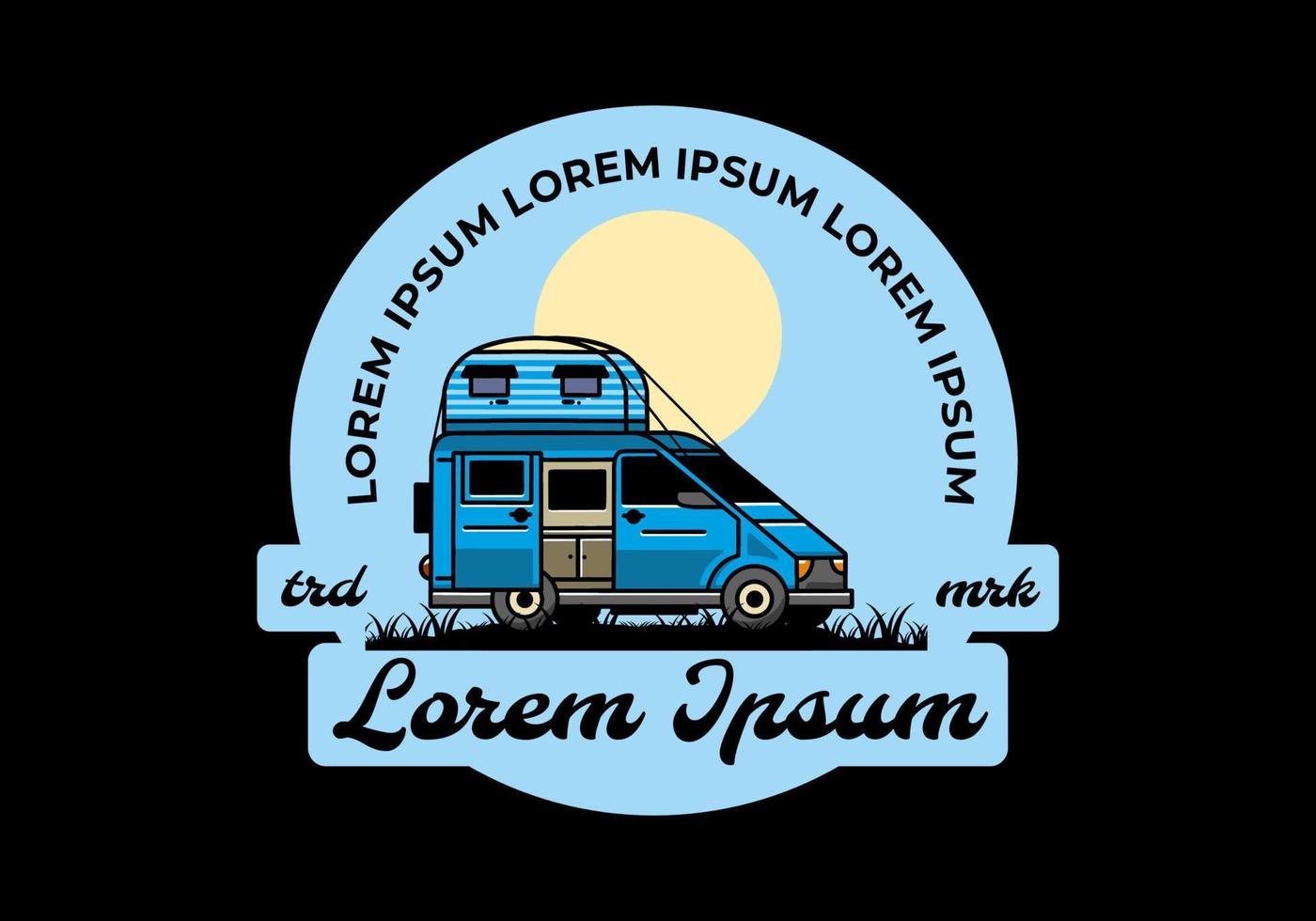Big van with roof box tent illustration badge vector
