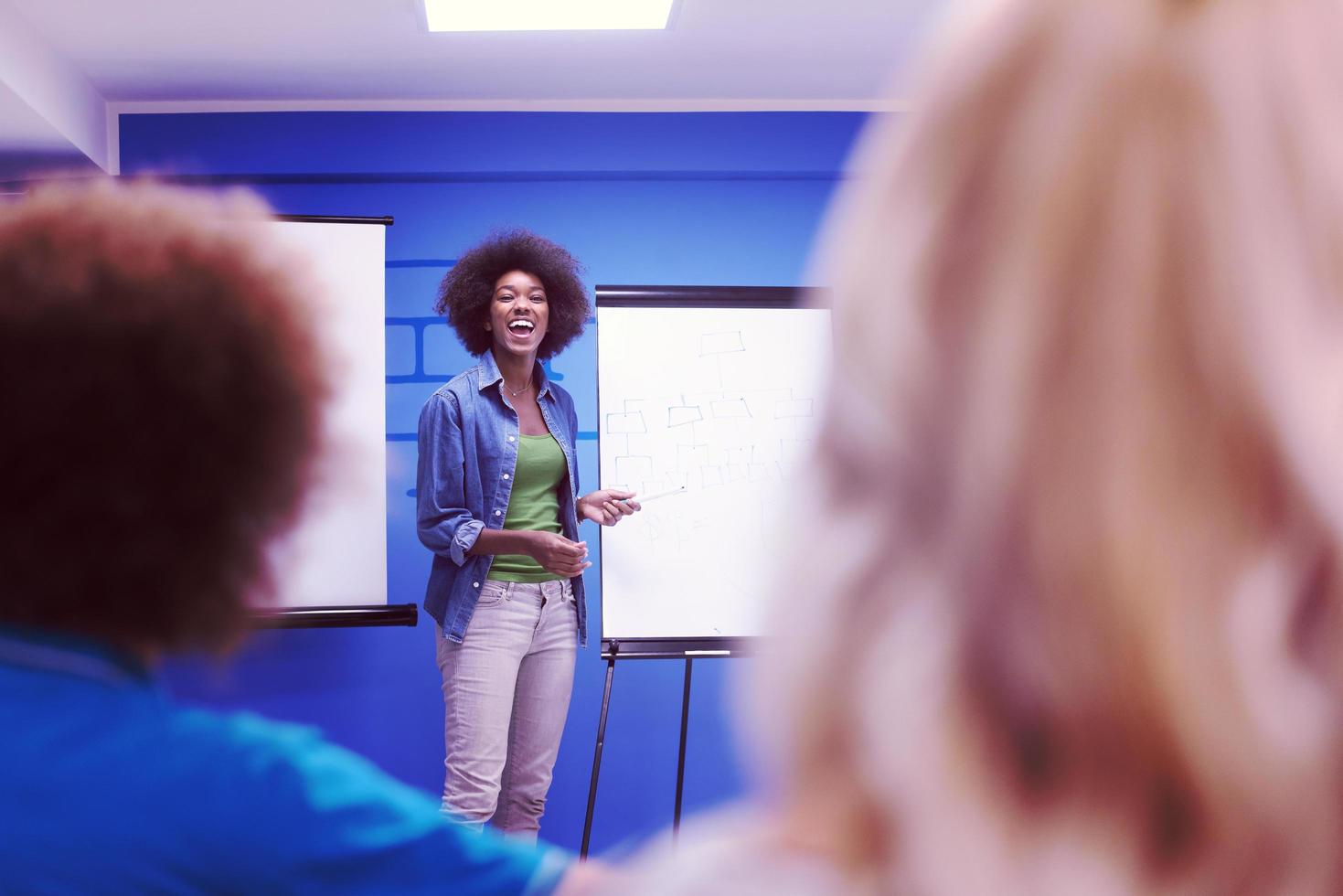 Black woman Speaker Seminar Corporate Business Meeting Concept photo