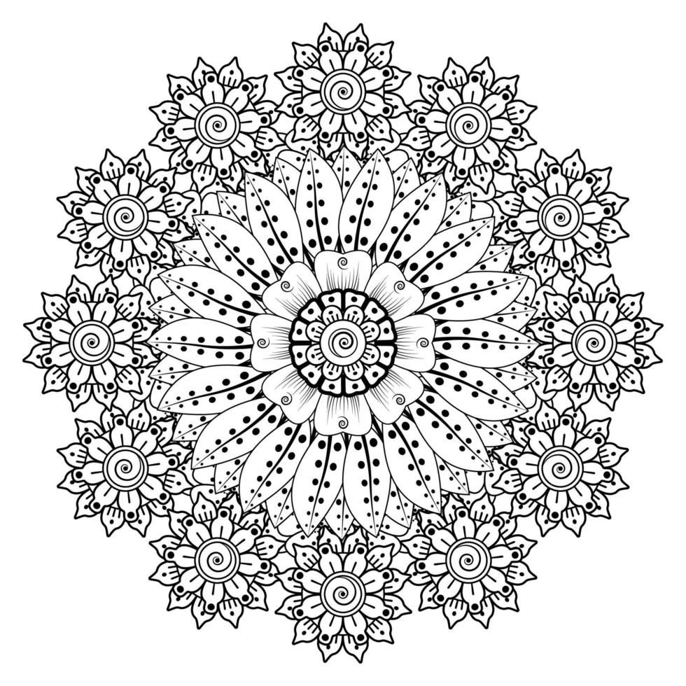 patrón circular en forma de mandala para henna, mehndi, tatuaje, decoración. adorno decorativo en estilo étnico oriental. página de libro para colorear. vector