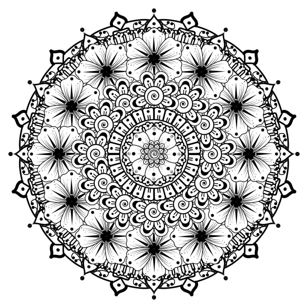 patrón circular en forma de mandala para henna, mehndi, tatuaje, decoración. adorno decorativo en estilo étnico oriental. página de libro para colorear. vector