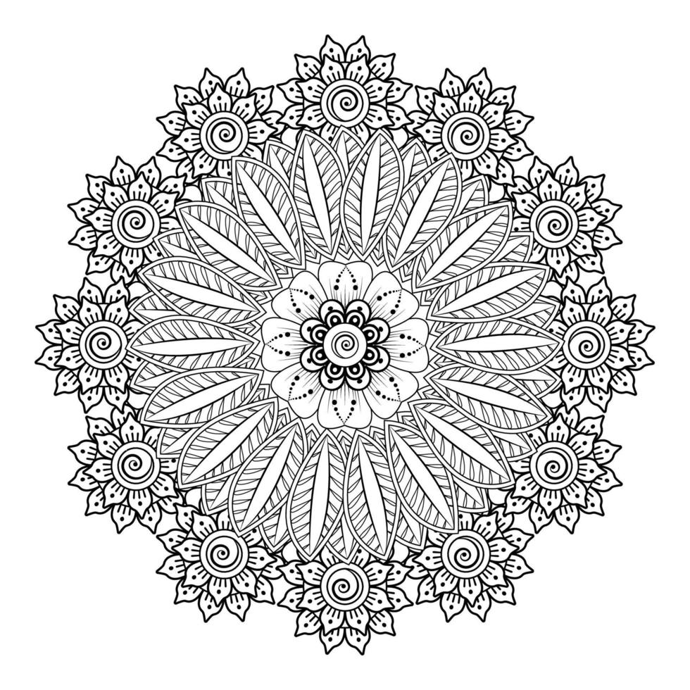 patrón circular en forma de mandala para henna, mehndi, tatuaje, decoración. adorno decorativo en estilo étnico oriental. página de libro para colorear. vector