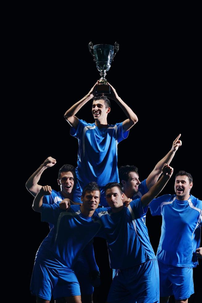 soccer players celebrating victory photo