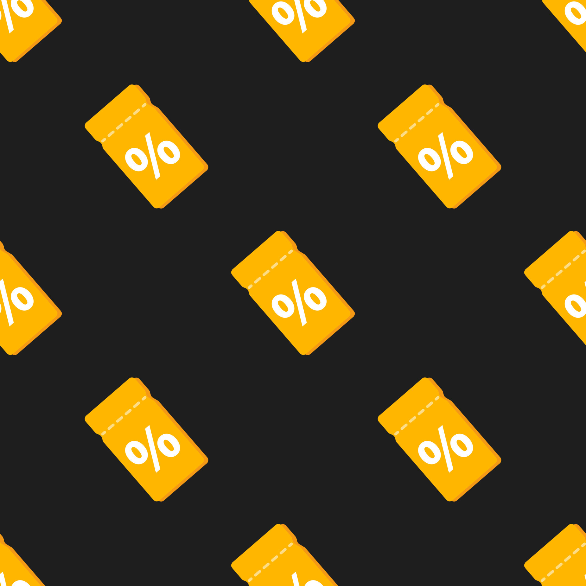 Vector seamless pattern with discount coupons. Yellow coupons on black