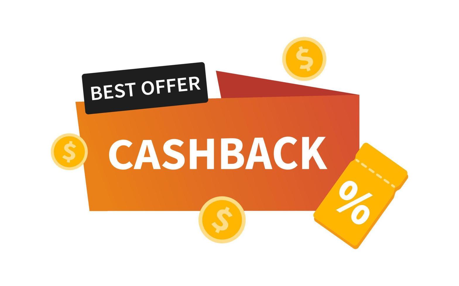 Vector cashback label. Business cash back icon. Return of money from purchases. Modern cashback banner. Best offer.