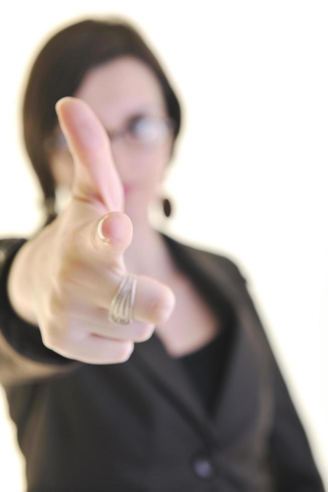 pointing woman on white photo