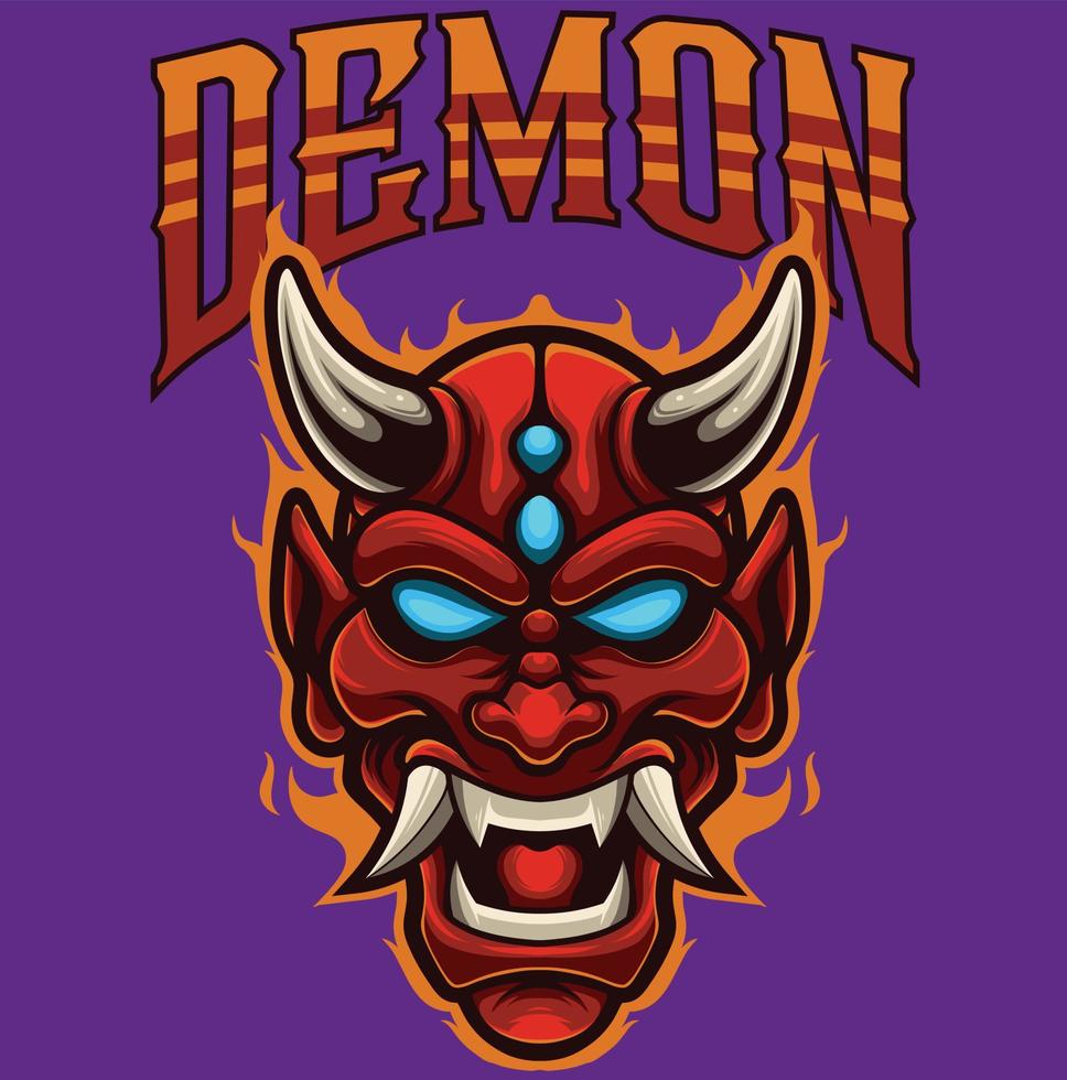 ilustración vectorial de máscara de diablo rojo en estilo antiguo vector