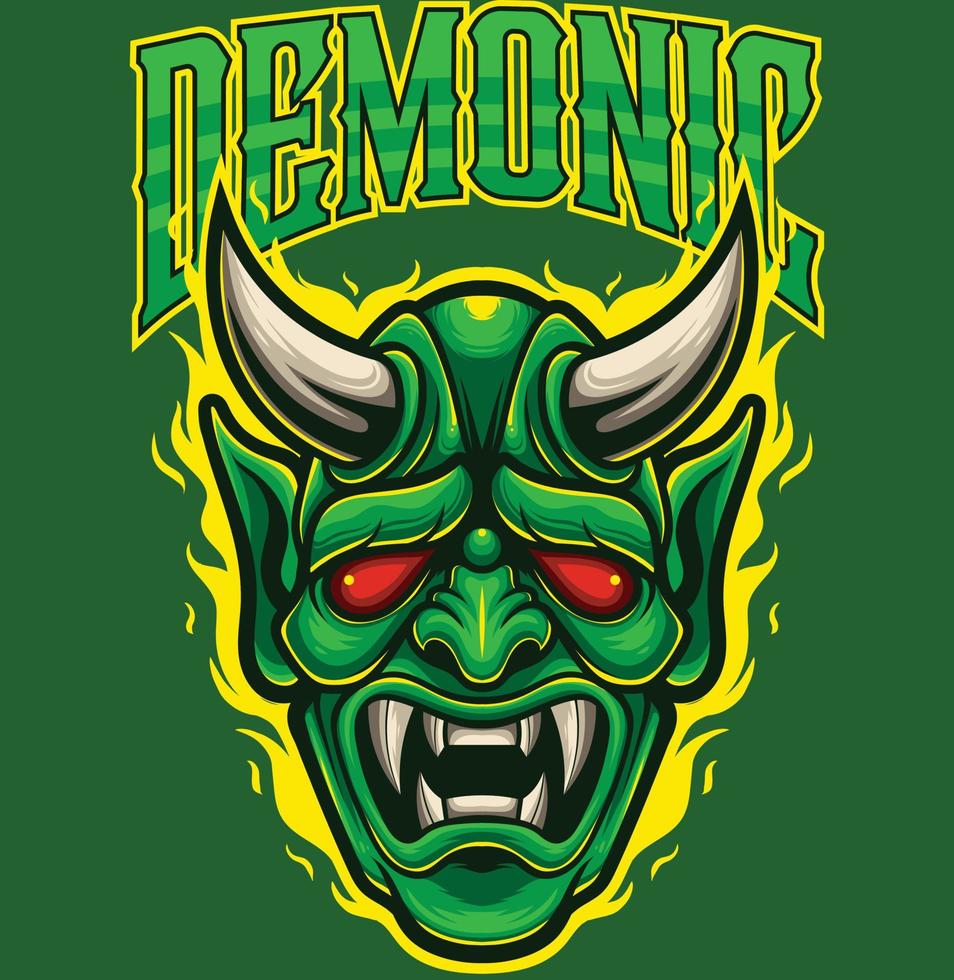 Vector Illustration of Green Devil Mask in Vintage Style