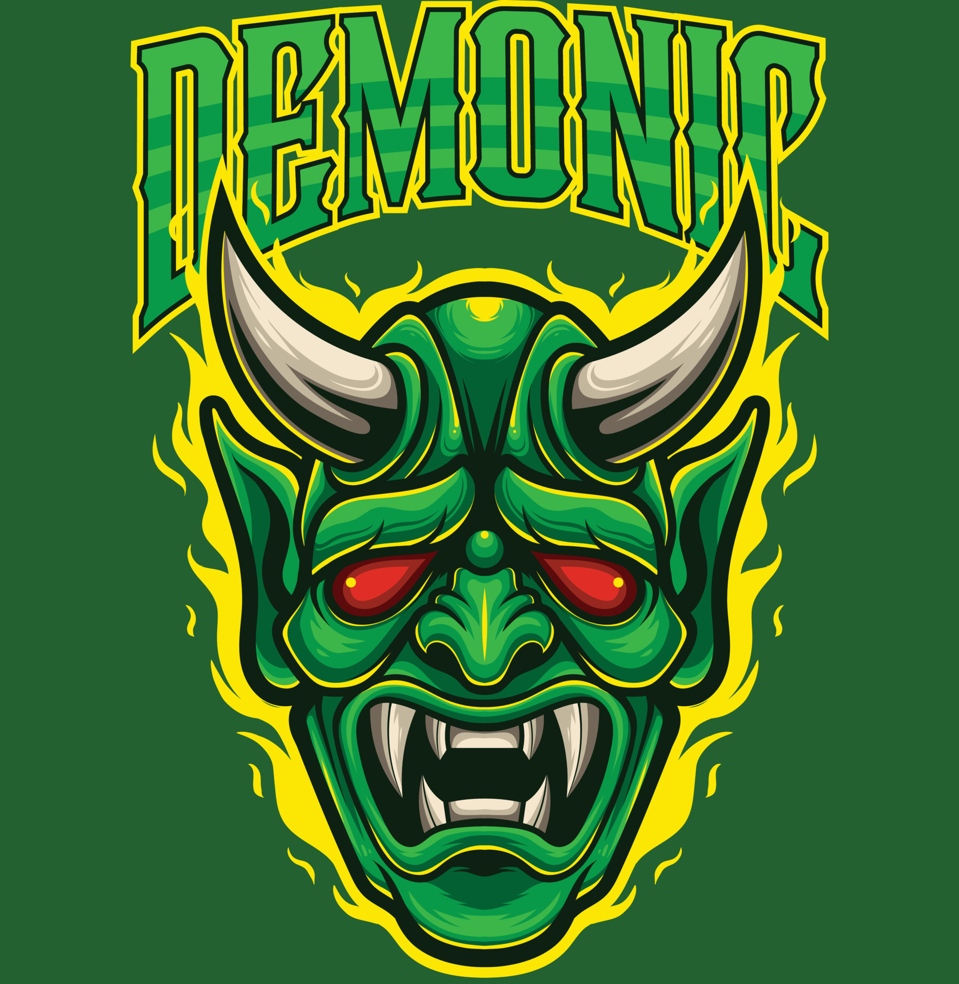 Vector Illustration of Green Devil Mask in Vintage Style 11639485 ...