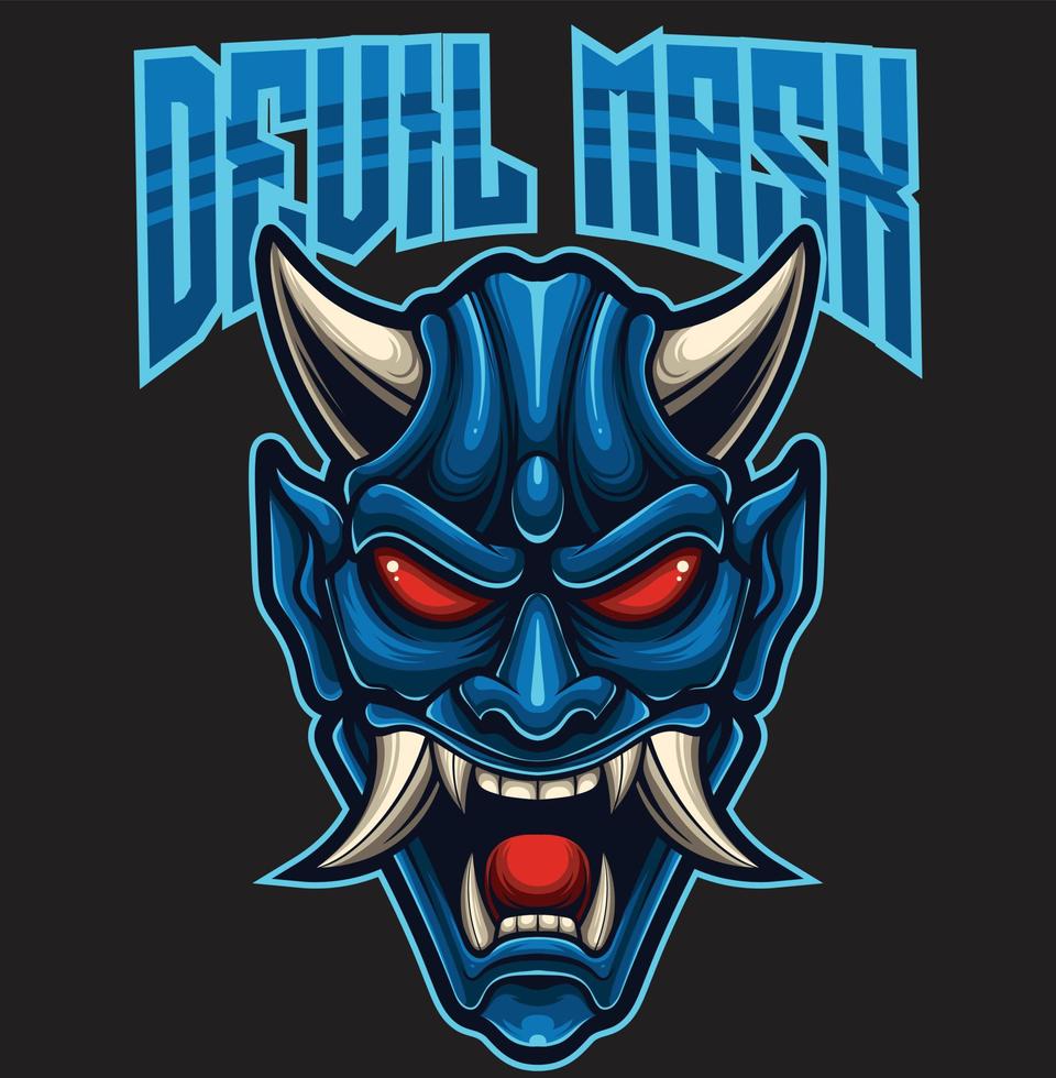 ilustración vectorial de máscara de diablo azul en estilo vintage vector