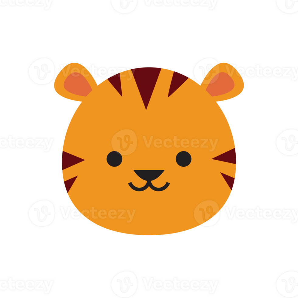 tiger head in cute and kawaii flat design illustration png