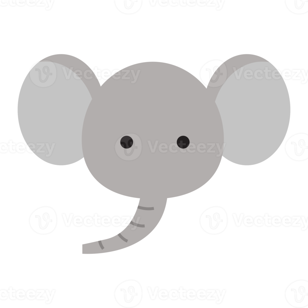 elephant head in cute and kawaii flat design illustration png