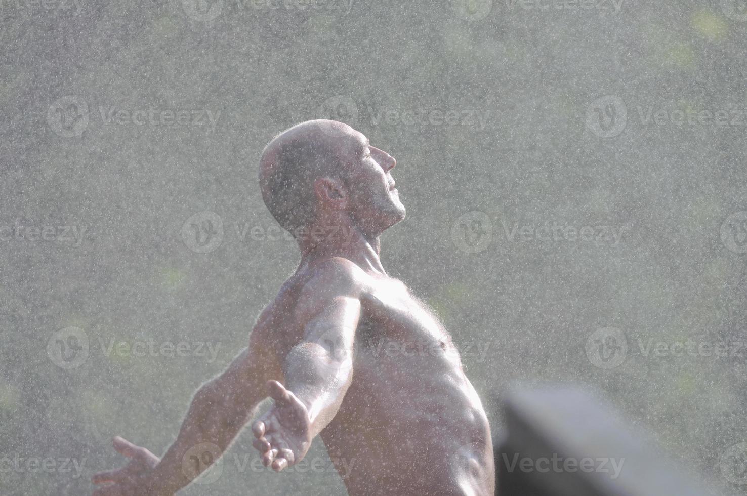 Man in waterfall photo