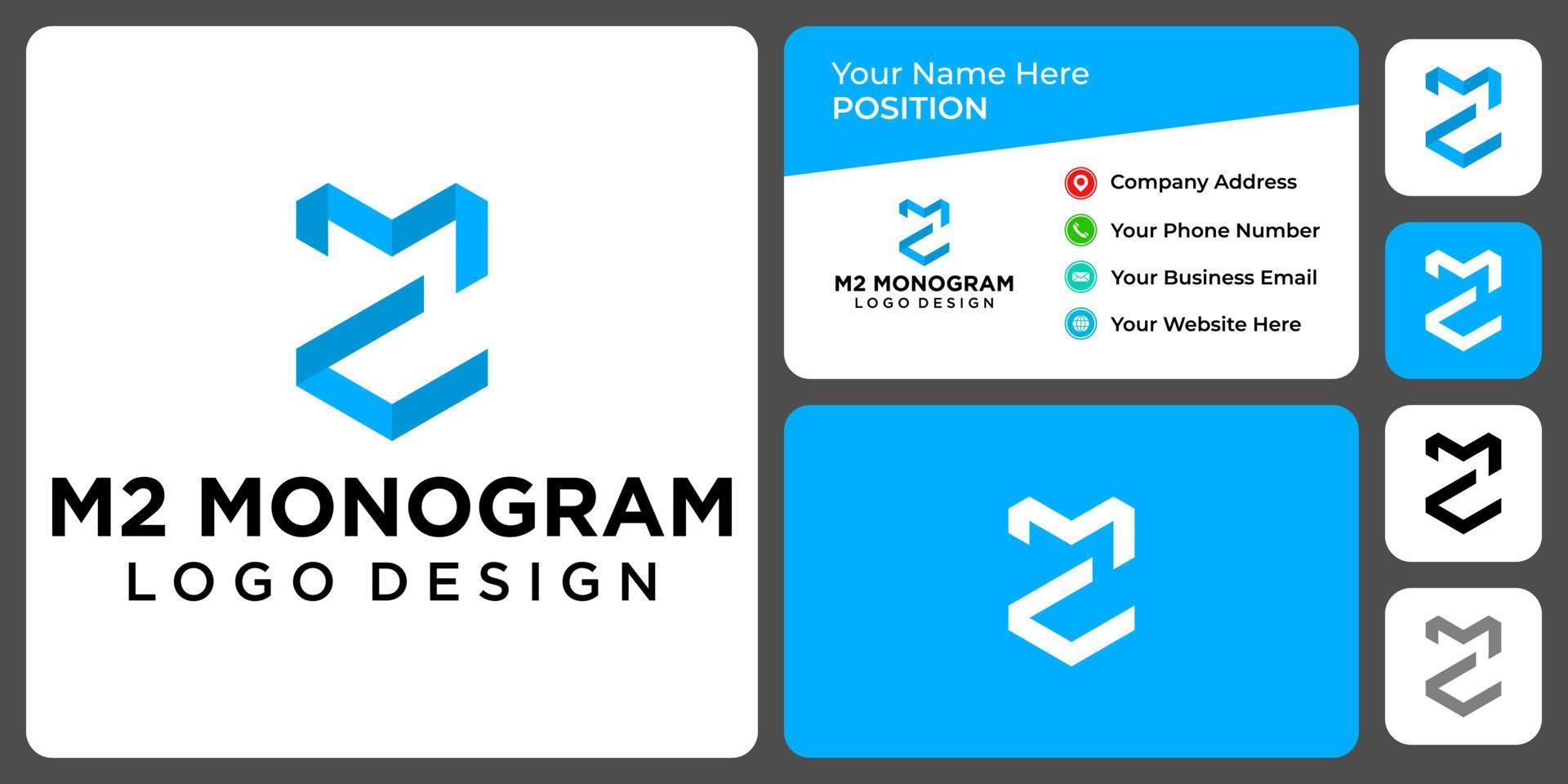 Letter M2 monogram technology logo design with business card template. vector