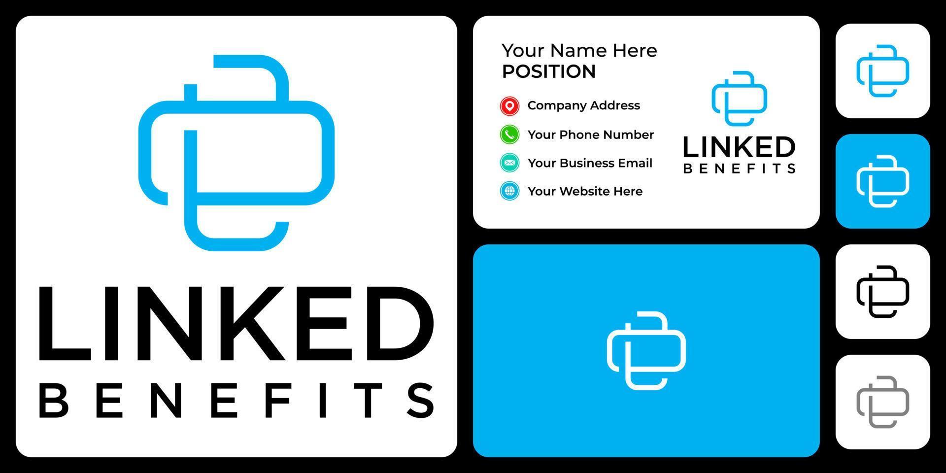 Letter L B monogram tech logo design with business card template. vector