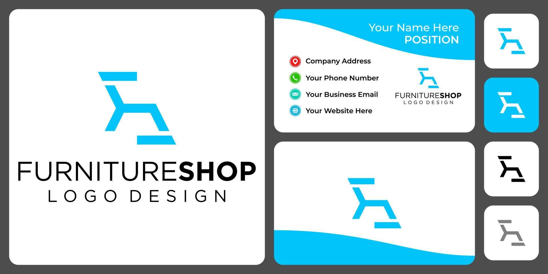 Letter F S monogram chair furniture logo design with business card template. vector