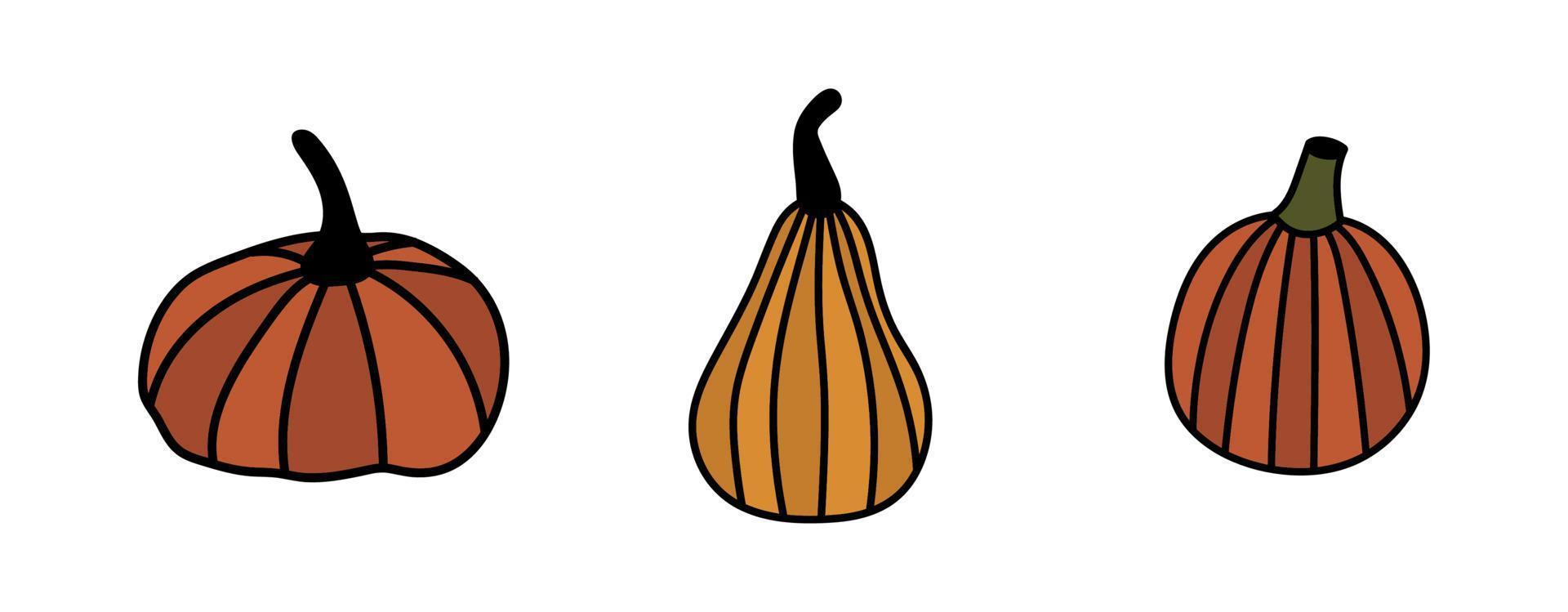 Doodle pumpkins isolated set. Vector elements for design, autumn, halloween clip art