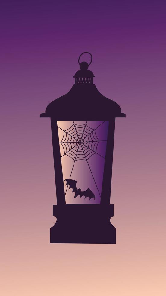linterna de halloween con telaraña y un murciélago vector