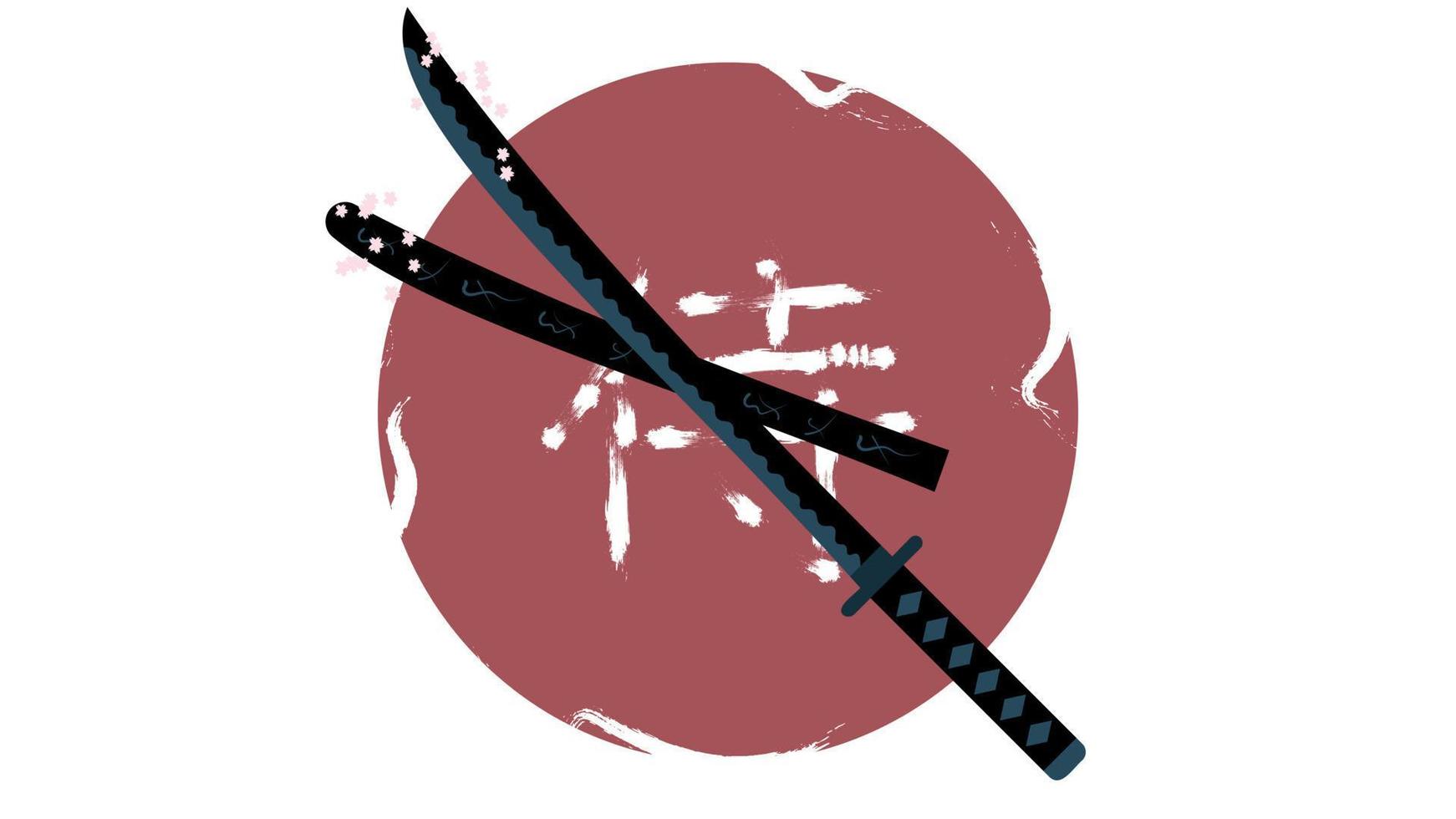 samurái katana con flores de cerezo vector