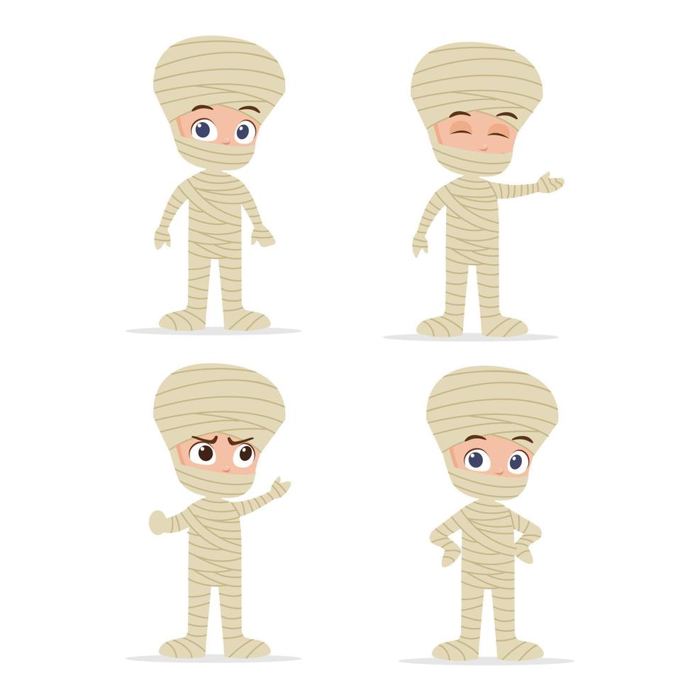 Cute little kid mummy character vector set