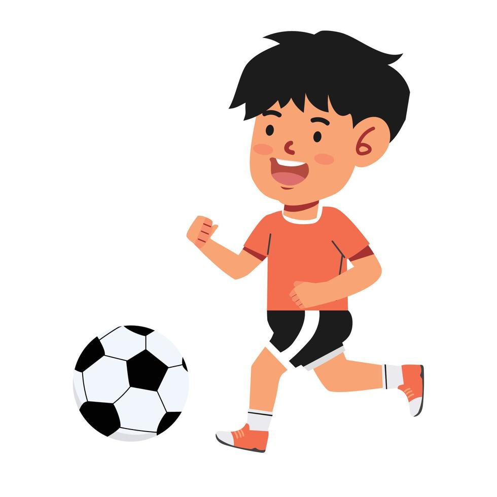 niño pequeño niño jugando al fútbol vector