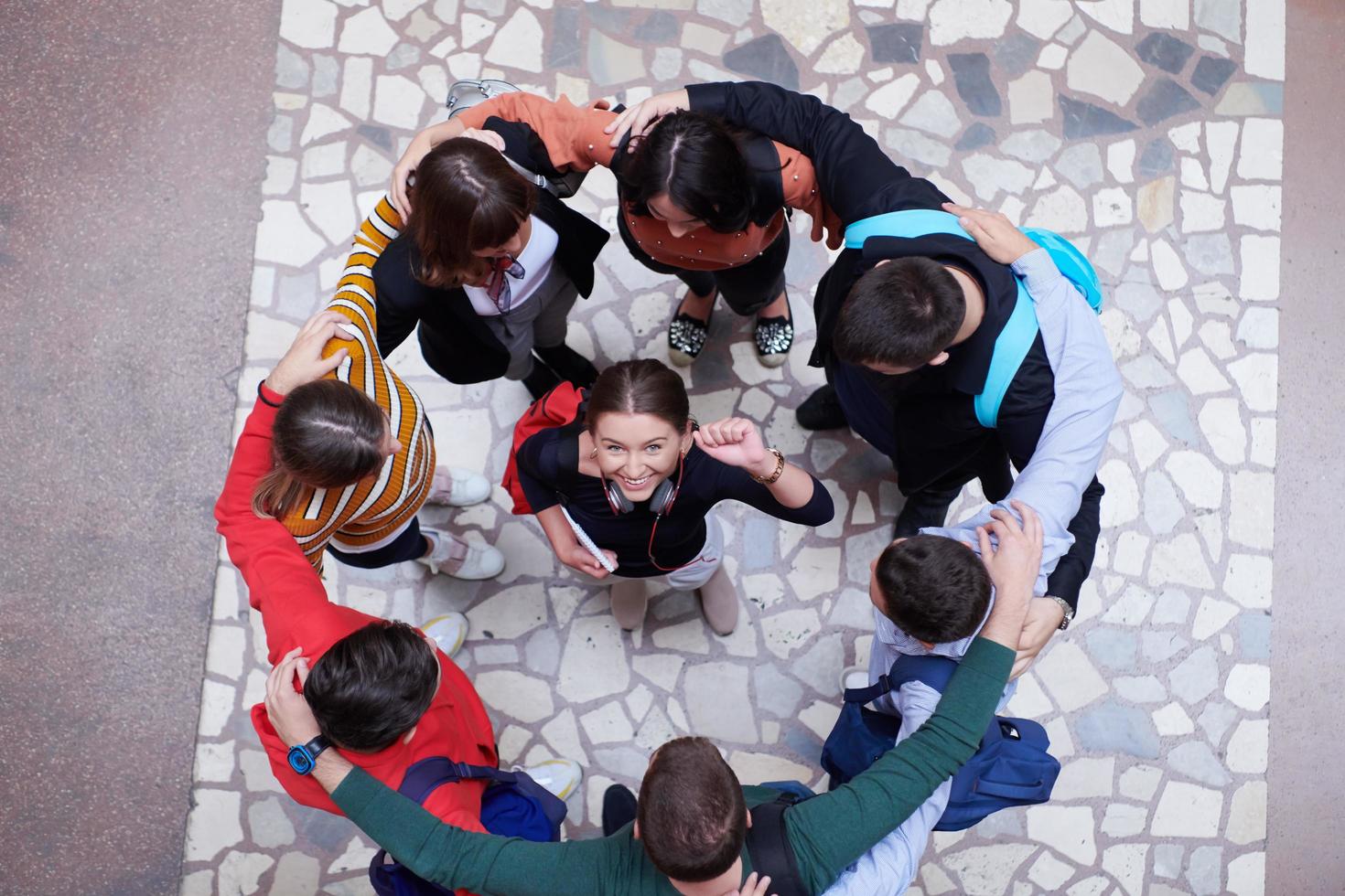 group of happy young people showing their unity. photo