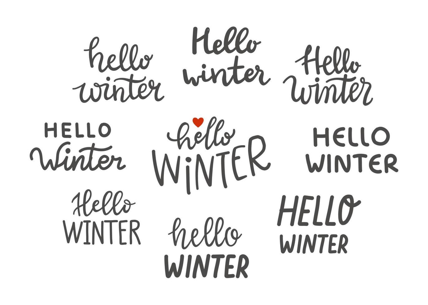 Hello winter lettering set isolated on white vector illustration