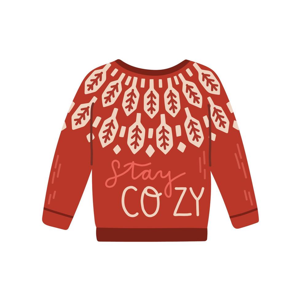 Christmas knitted sweater with winter quote for cards and stickers isolated vector illustration